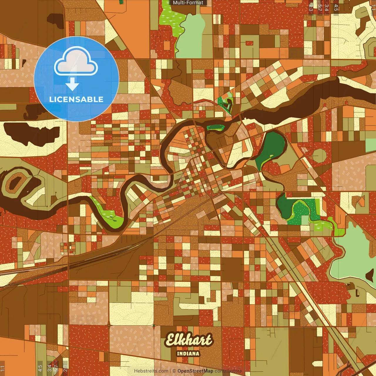 Elkhart Indiana Farmhouse Poster Art Map Template