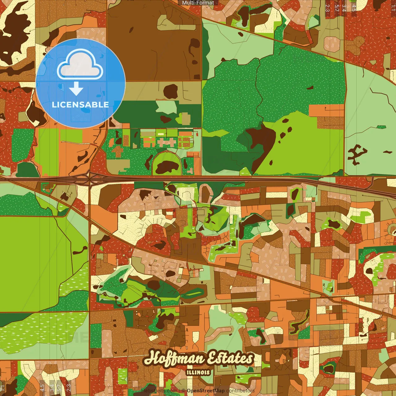 Hoffman Estates Illinois Farmhouse Poster Art Map Template