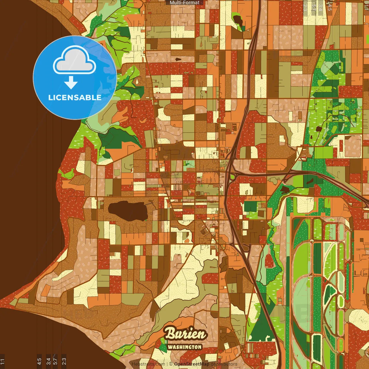 Burien Washington Farmhouse Poster Art Map Template