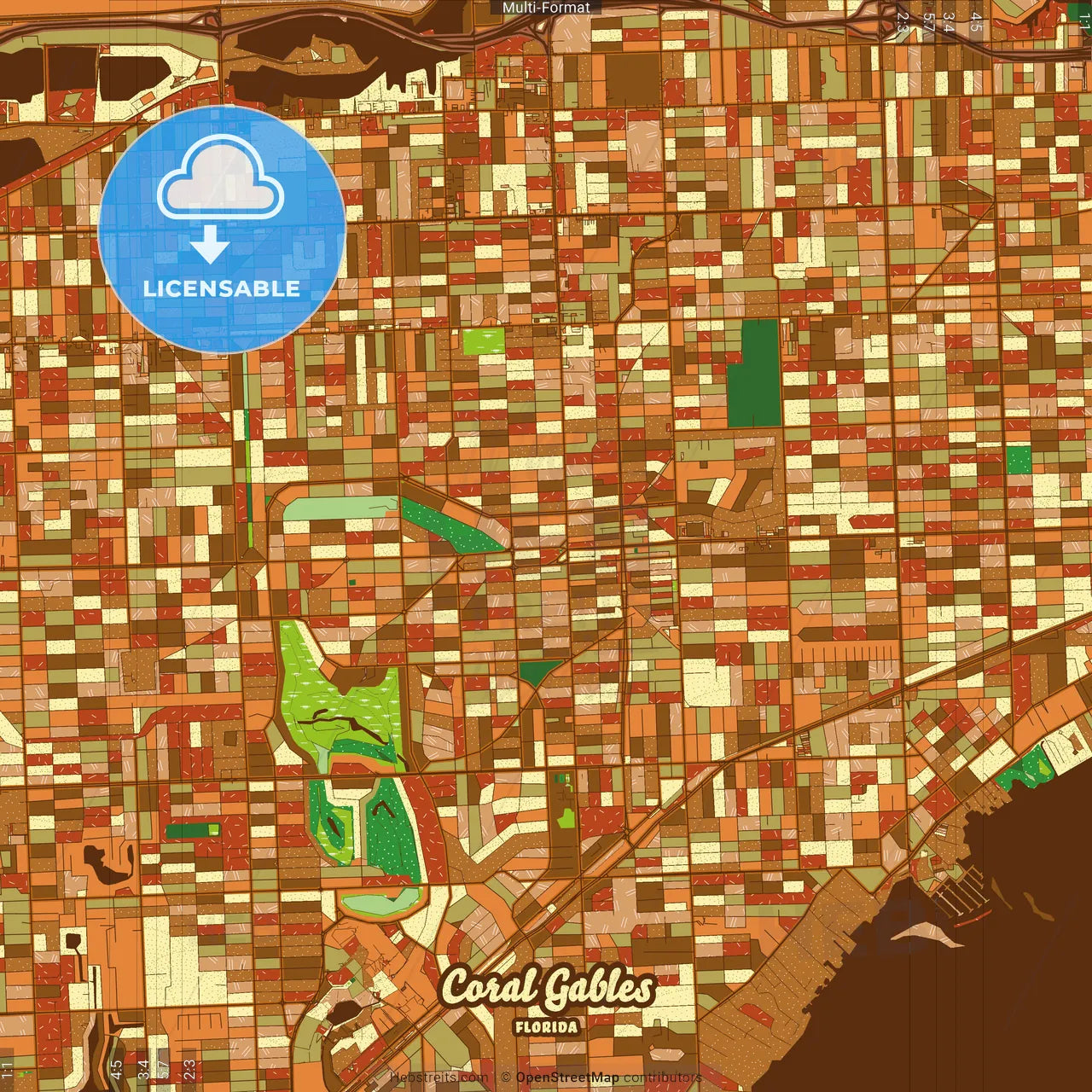 Coral Gables Florida Farmhouse Poster Art Map Template