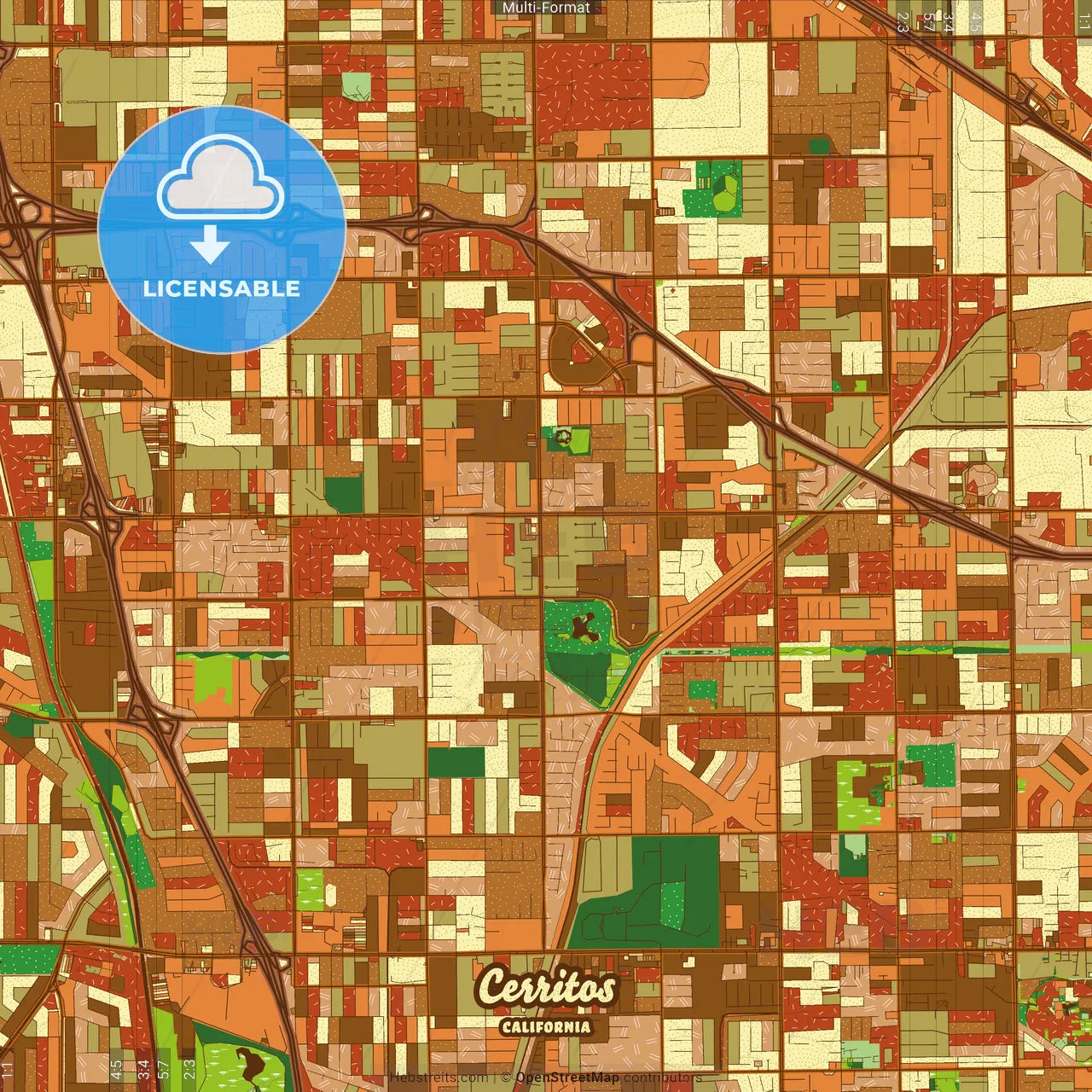 Cerritos California Farmhouse Poster Art Map Template