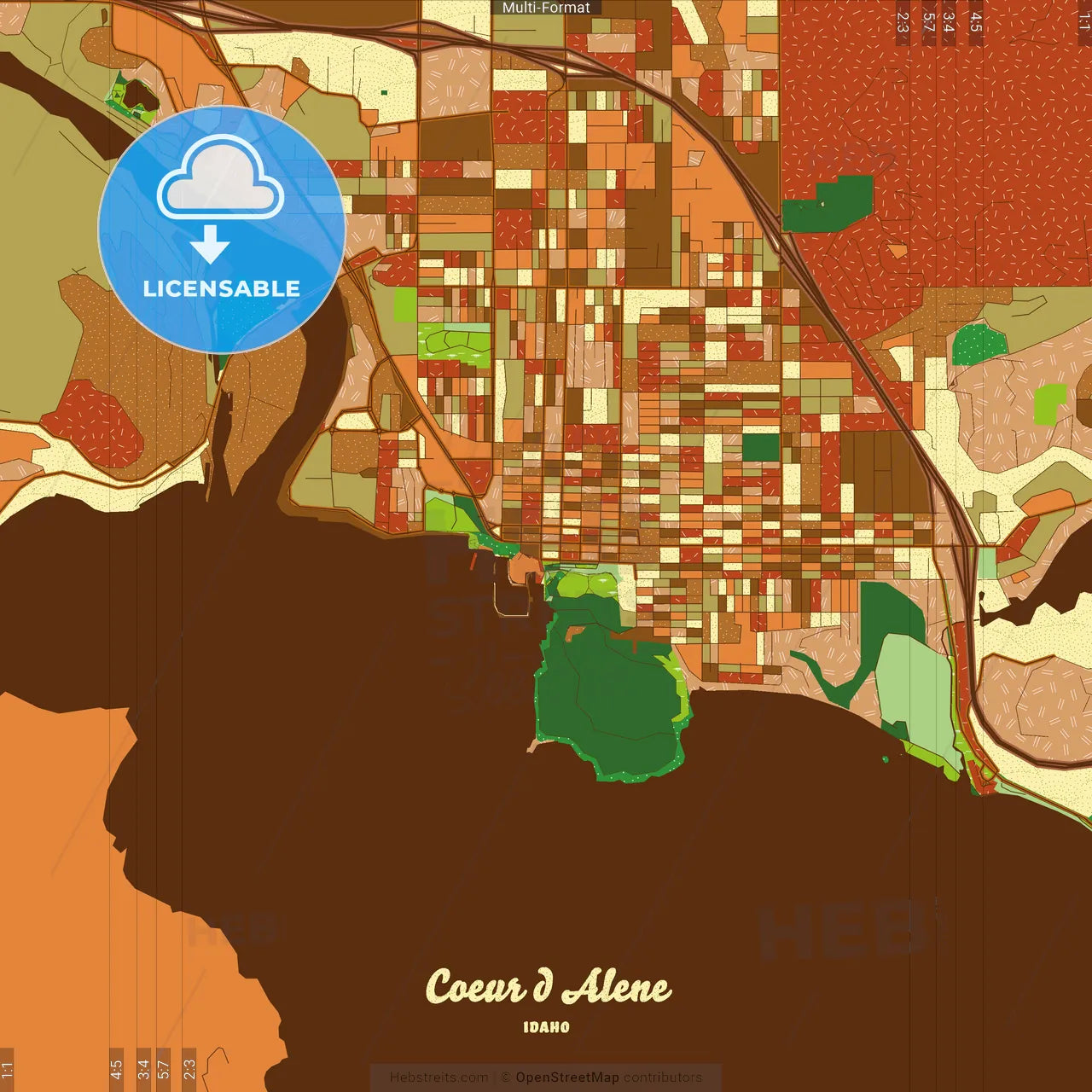 Coeur d Alene Idaho Farmhouse Poster Art Map Template