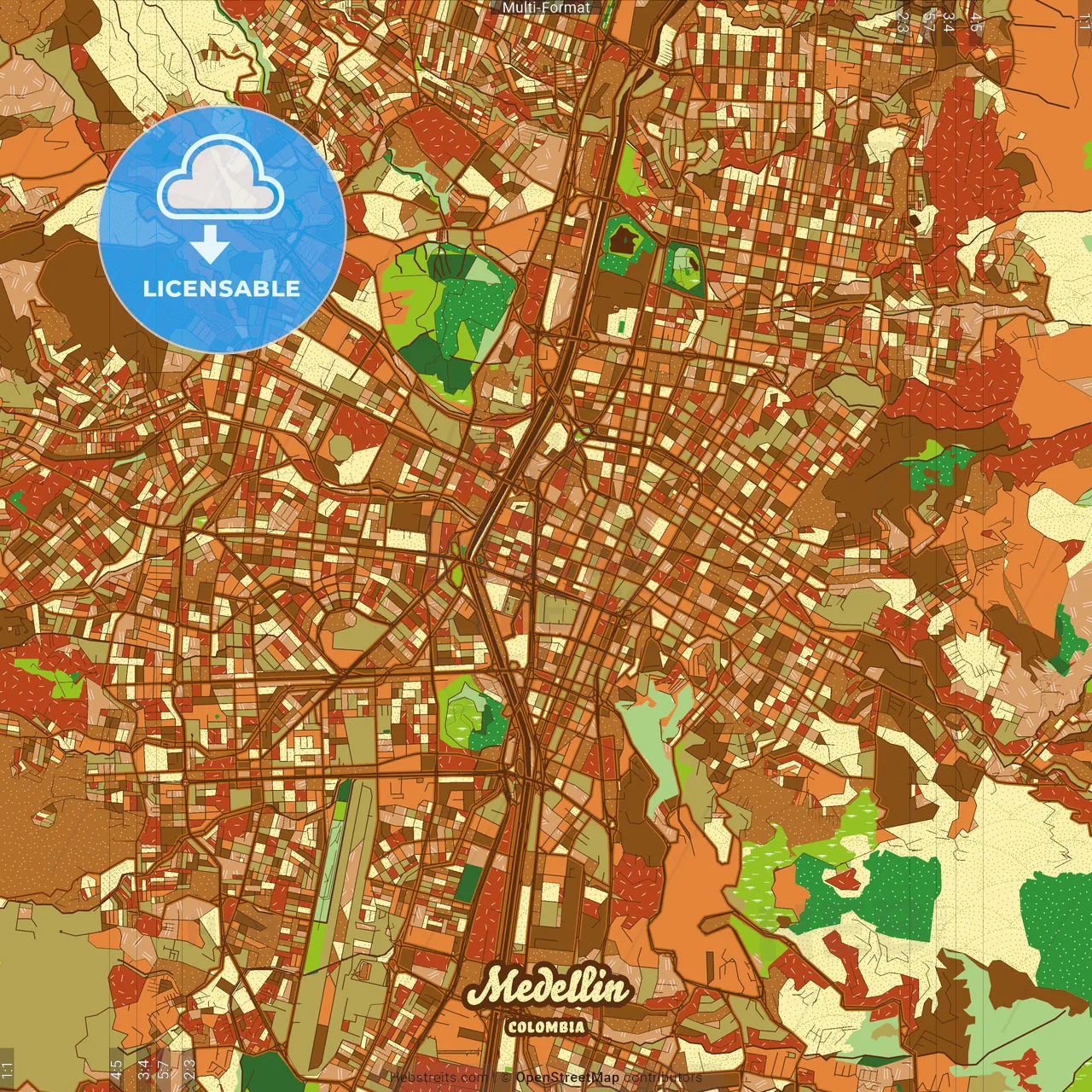 Medellin Colombia Farmhouse Poster Art Map Template