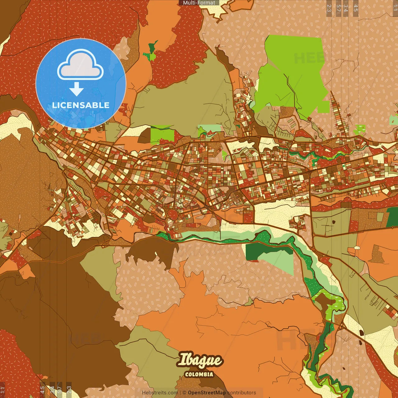 Ibague Colombia Farmhouse Poster Art Map Template