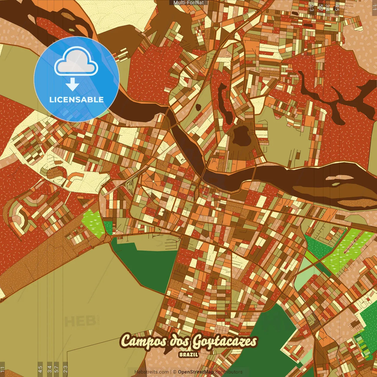 Campos dos Goytacazes Brazil Farmhouse Poster Art Map Template