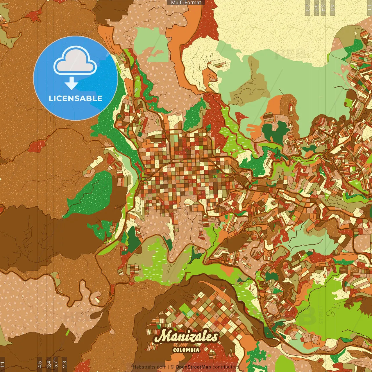 Manizales Colombia Farmhouse Poster Art Map Template