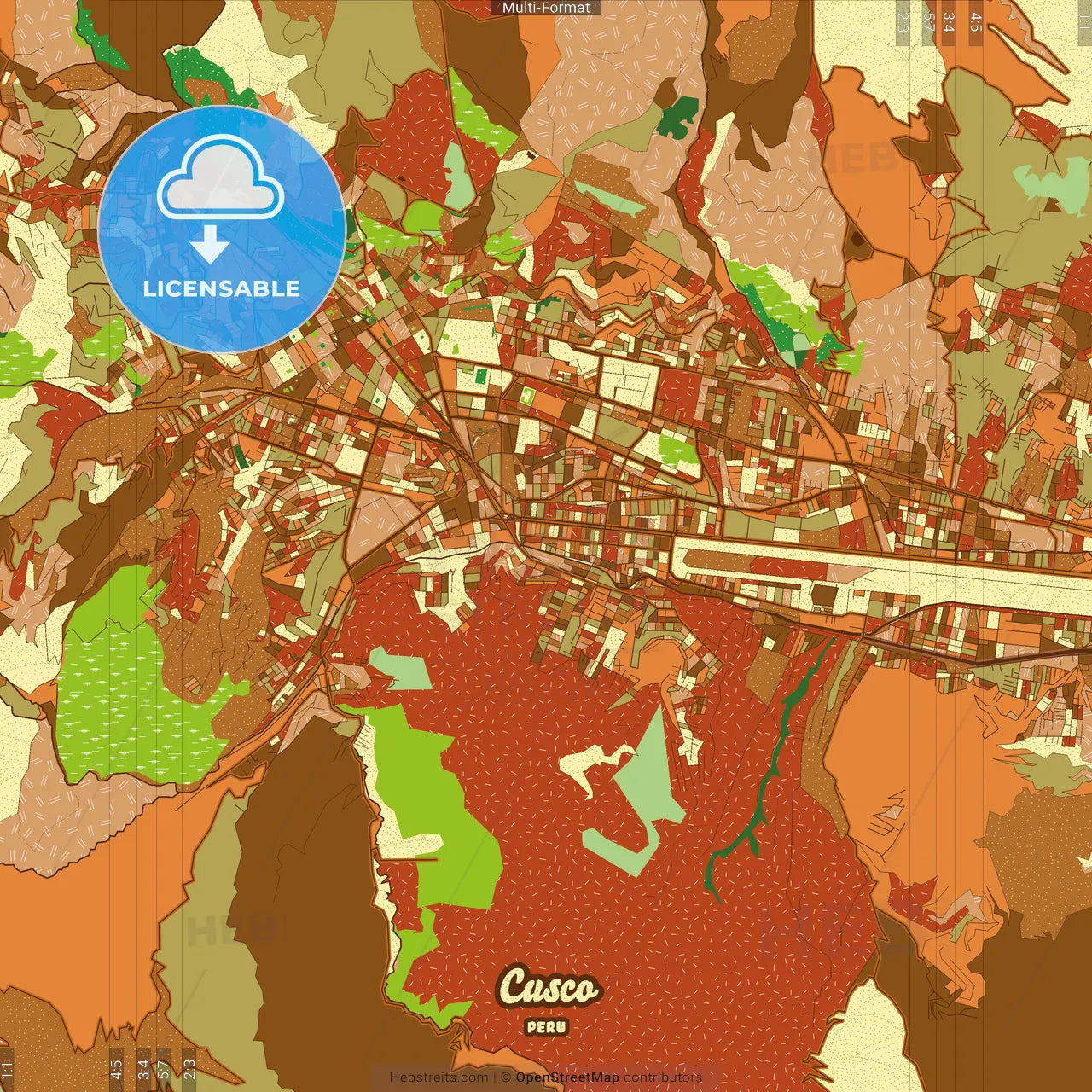 Cusco Peru Farmhouse Poster Art Map Template