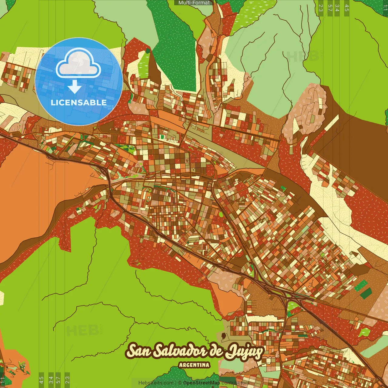 San Salvador de Jujuy Argentina Farmhouse Poster Art Map Template