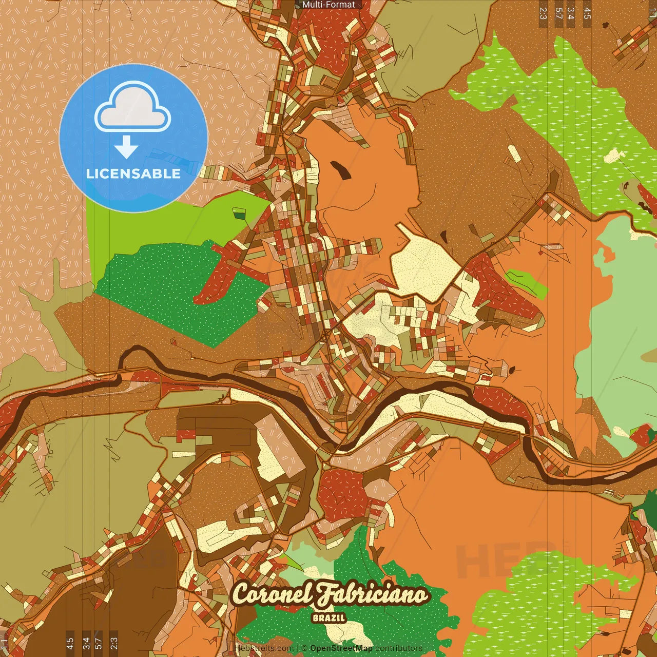 Coronel Fabriciano Brazil Farmhouse Poster Art Map Template