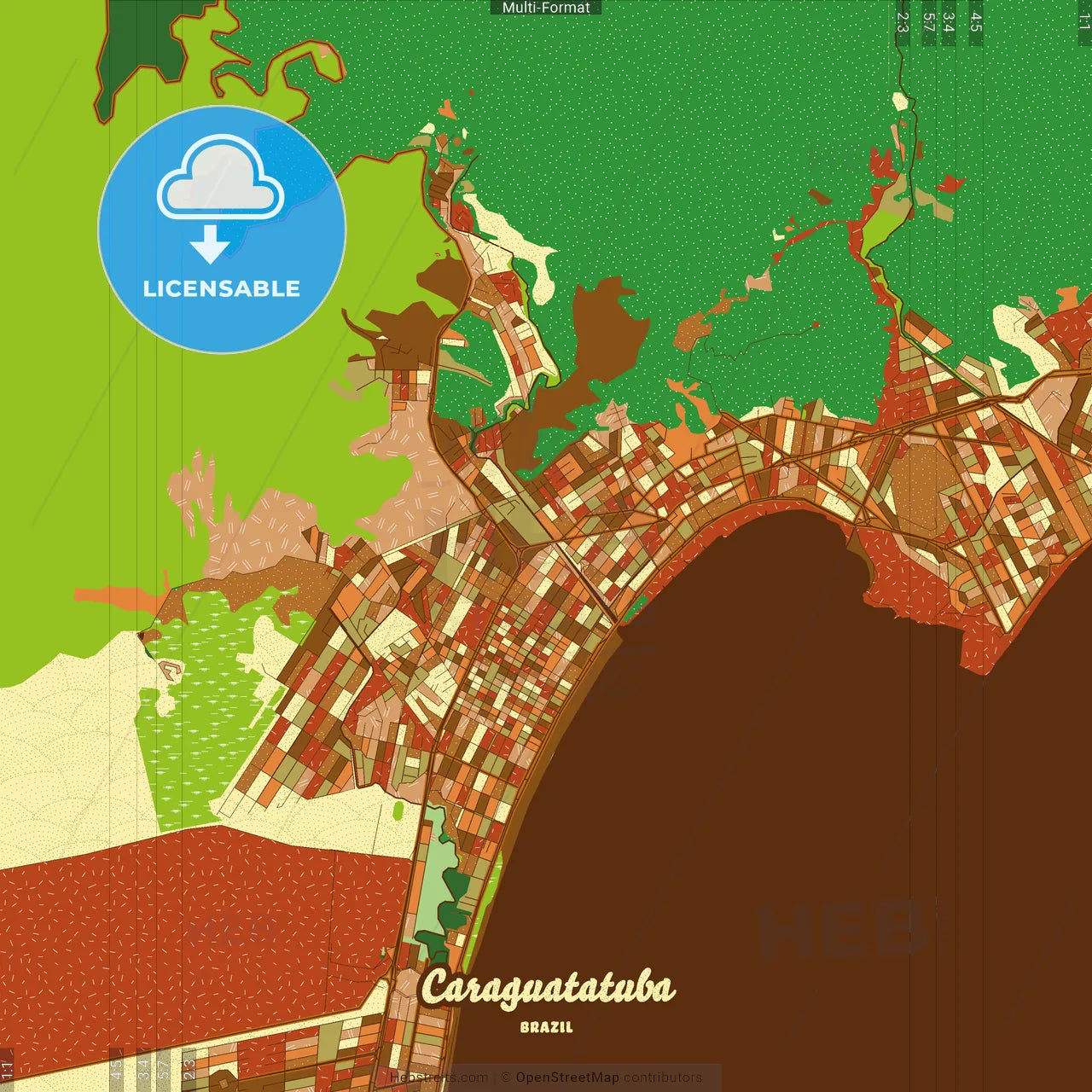 Caraguatatuba Brazil Farmhouse Poster Art Map Template