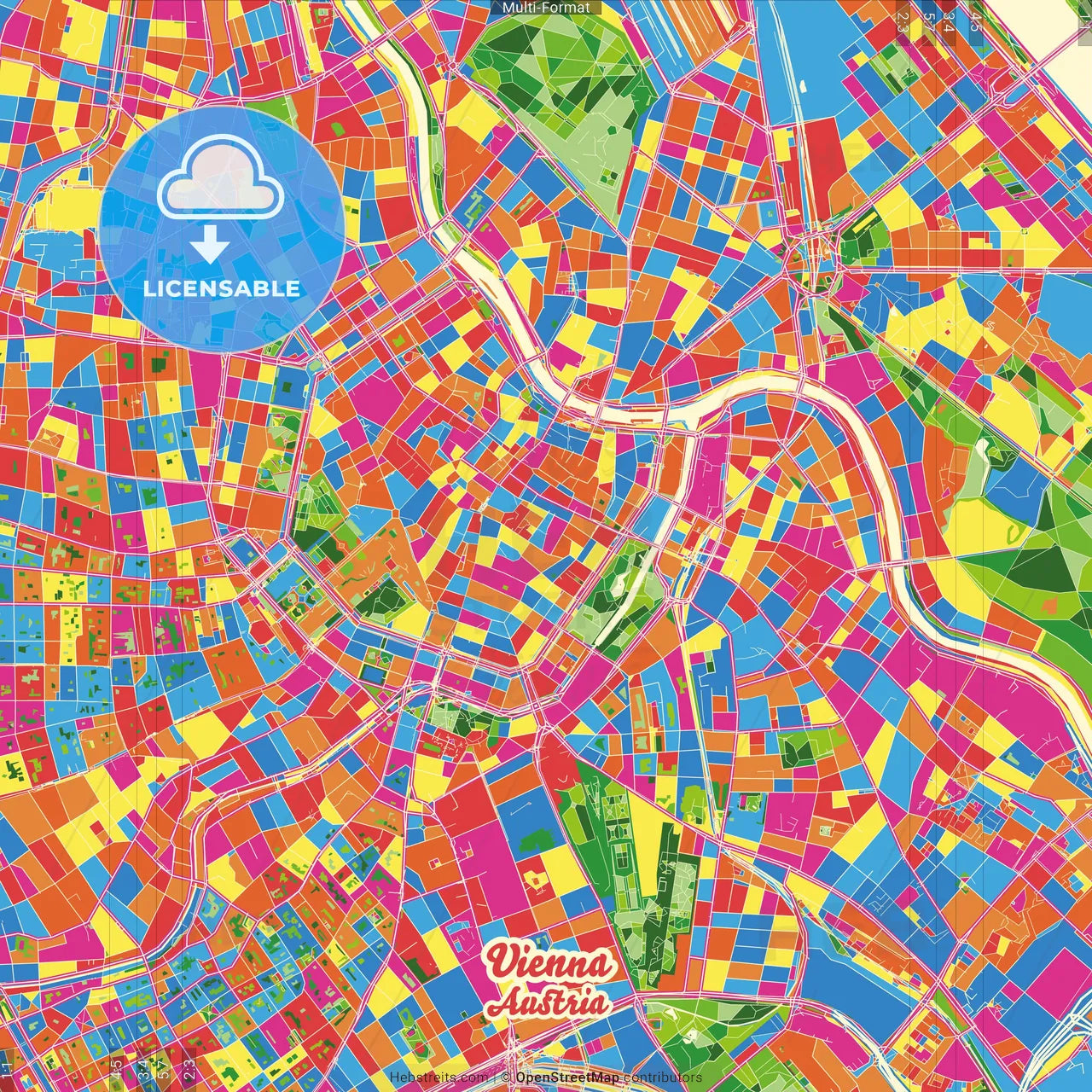Vienna, Austria Crazy Colorful Street Map Poster Template