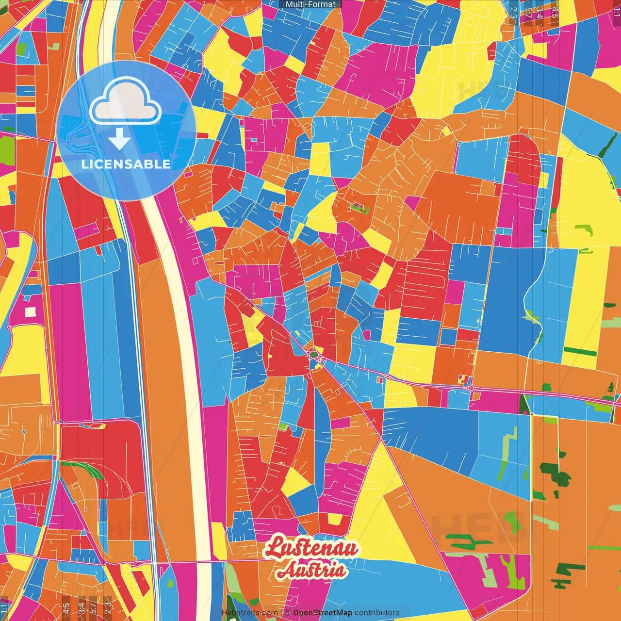 Lustenau, Vorarlberg, Austria Crazy Colorful Street Map Poster Template