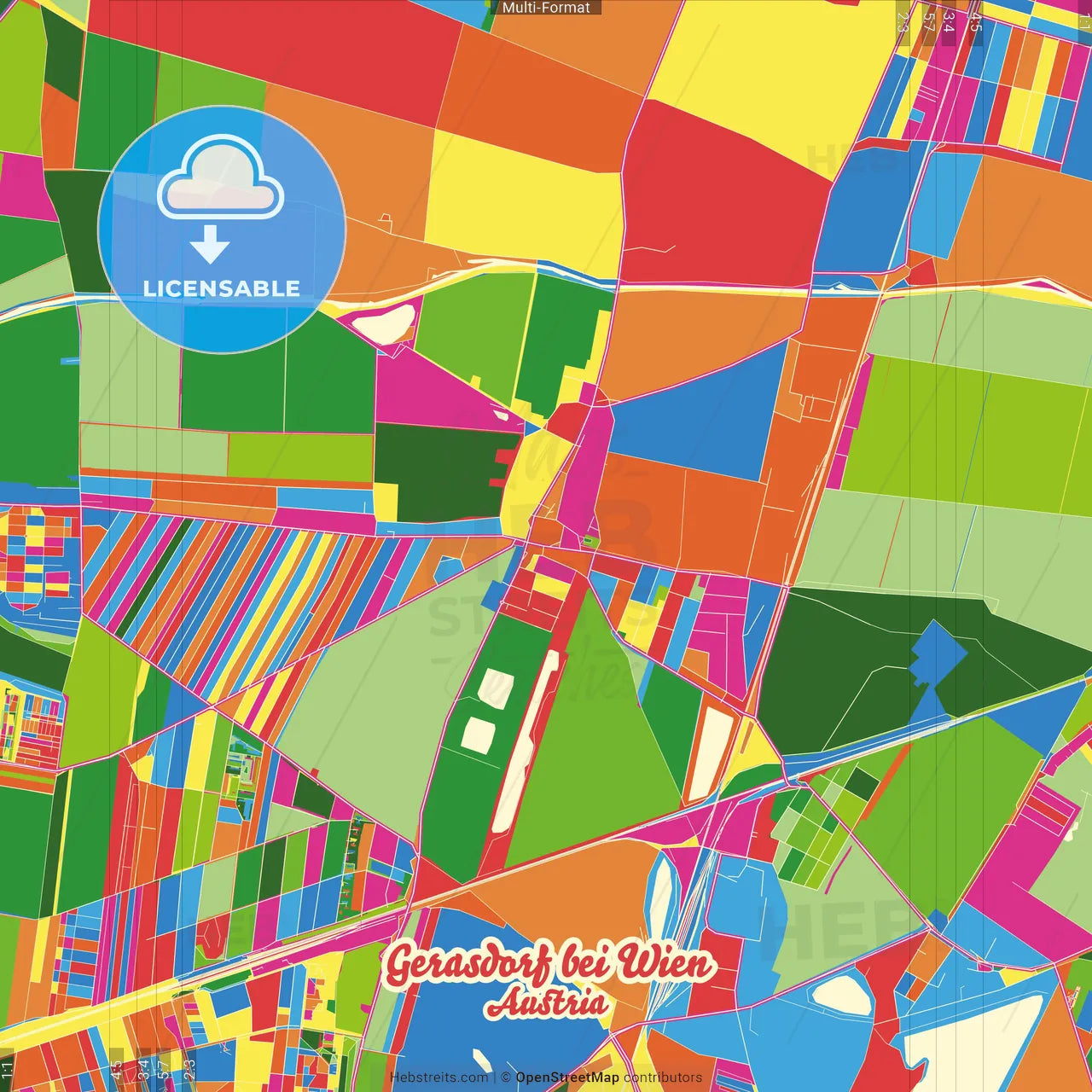 Gerasdorf bei Wien, Lower Austria, Austria Crazy Colorful Street Map Poster Template