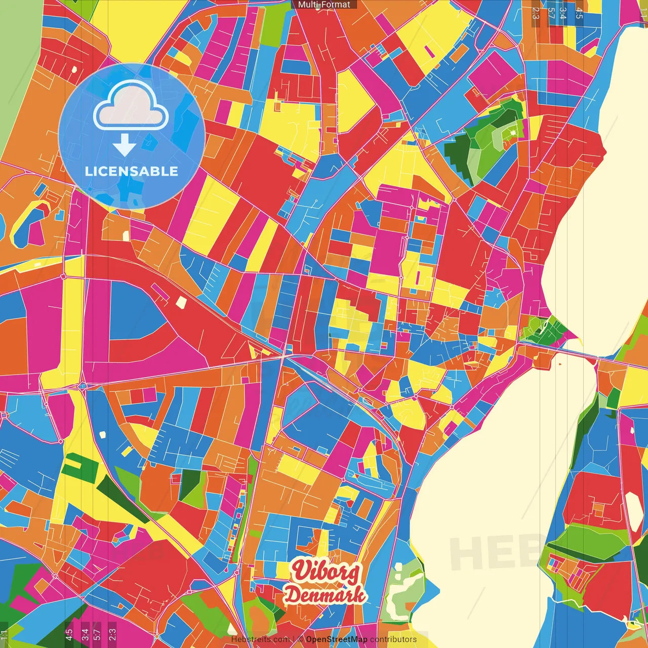 Viborg, Denmark Crazy Colorful Street Map Poster Template