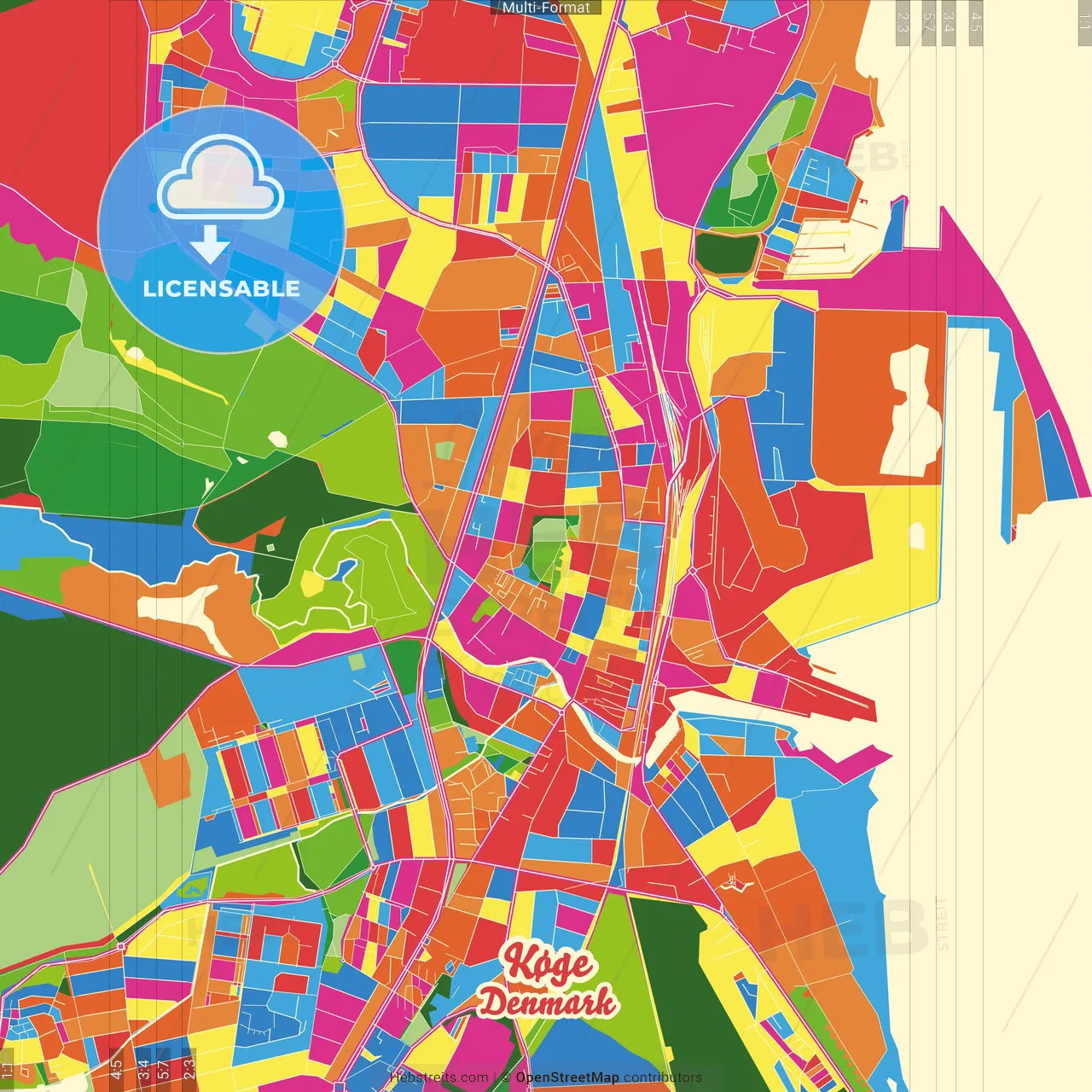Køge, Denmark Crazy Colorful Street Map Poster Template