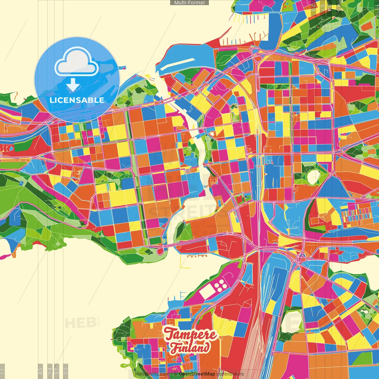 Tampere, Tampere, Finland Crazy Colorful Street Map Poster Template