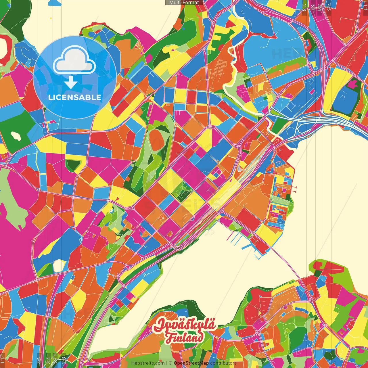Jyväskylä, Finland Crazy Colorful Street Map Poster Template