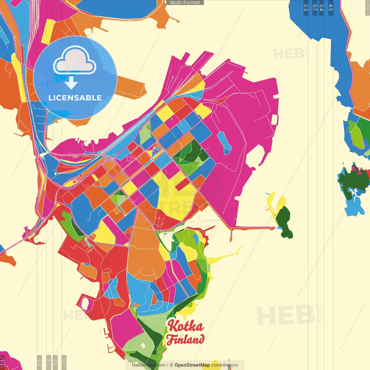 Kotka, Finland Crazy Colorful Street Map Poster Template