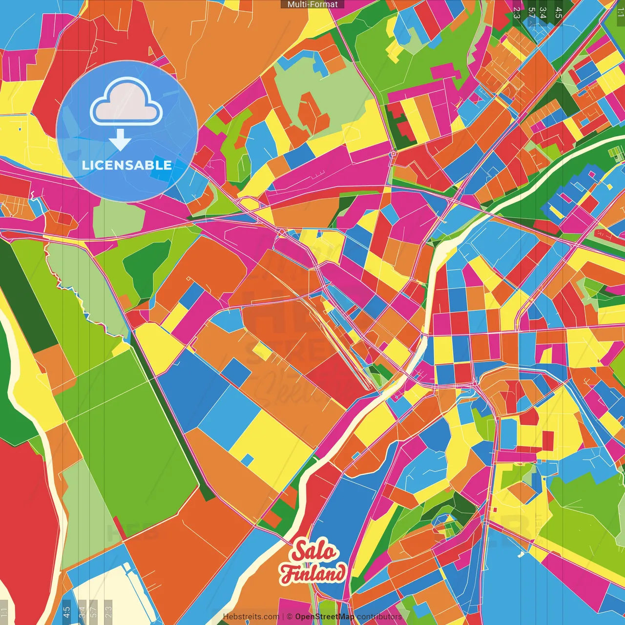 Salo, Finland Crazy Colorful Street Map Poster Template