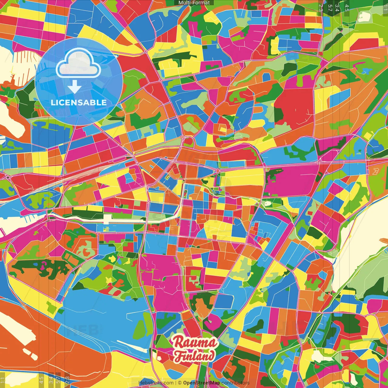 Rauma, Finland Crazy Colorful Street Map Poster Template
