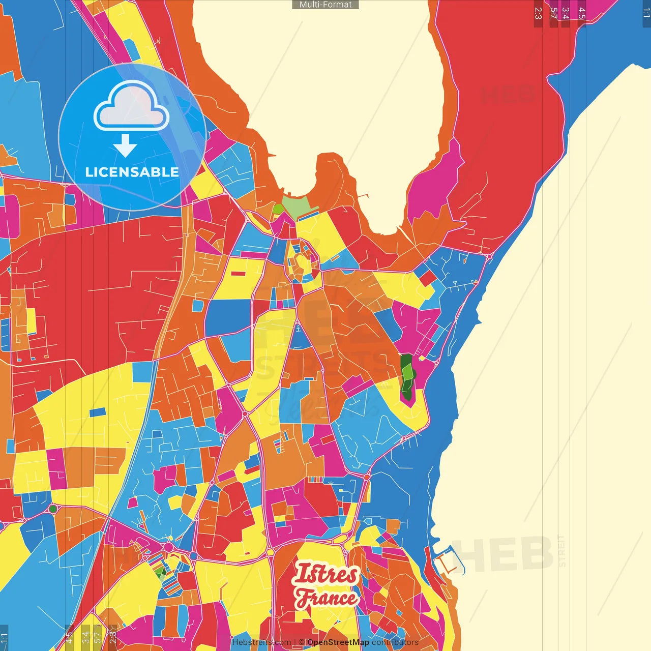 Istres, Bouches-du-Rhône, France Crazy Colorful Street Map Poster Template