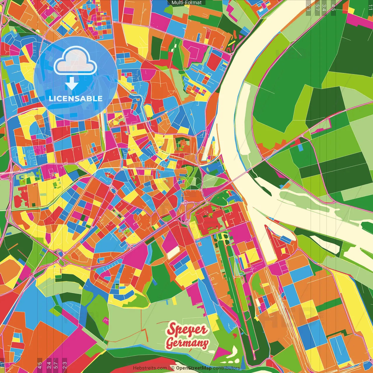 Speyer, Rheinland-Pfalz, Germany Crazy Colorful Street Map Poster Template