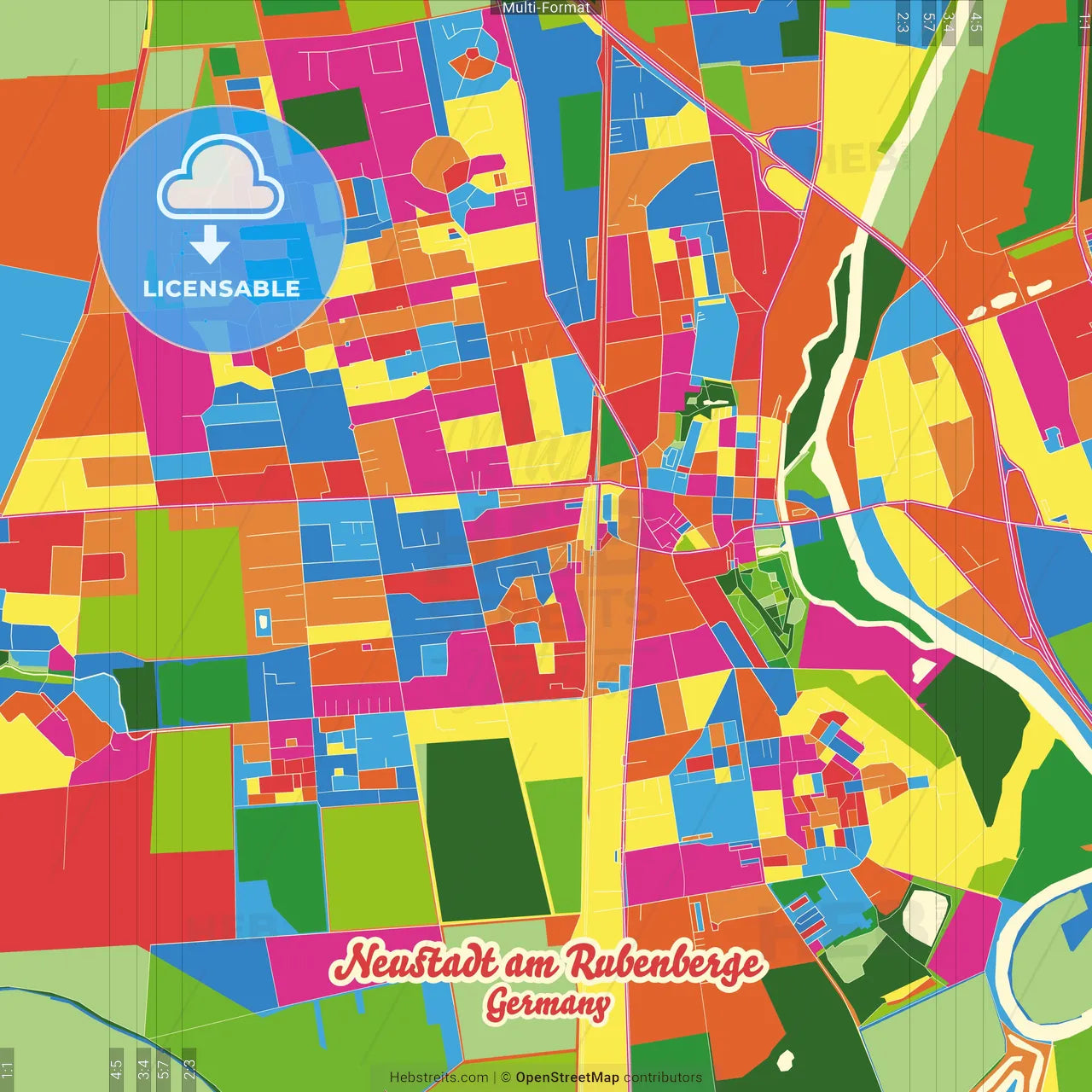 Neustadt am Rubenberge, Lower Saxony, Germany Crazy Colorful Street Map Poster Template