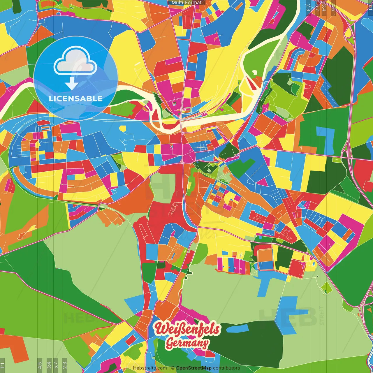 Weißenfels, Saxony-Anhalt, Germany Crazy Colorful Street Map Poster Template