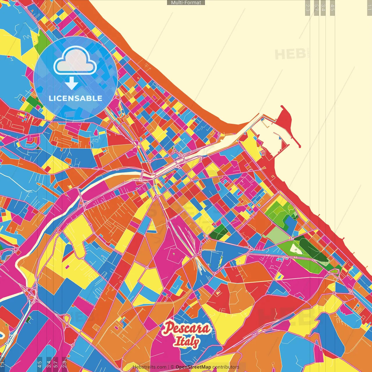 Pescara, Abruzzo, Italy Crazy Colorful Street Map Poster Template