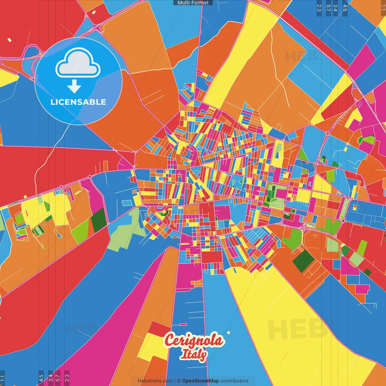 Cerignola, Apulia, Italy Crazy Colorful Street Map Poster Template