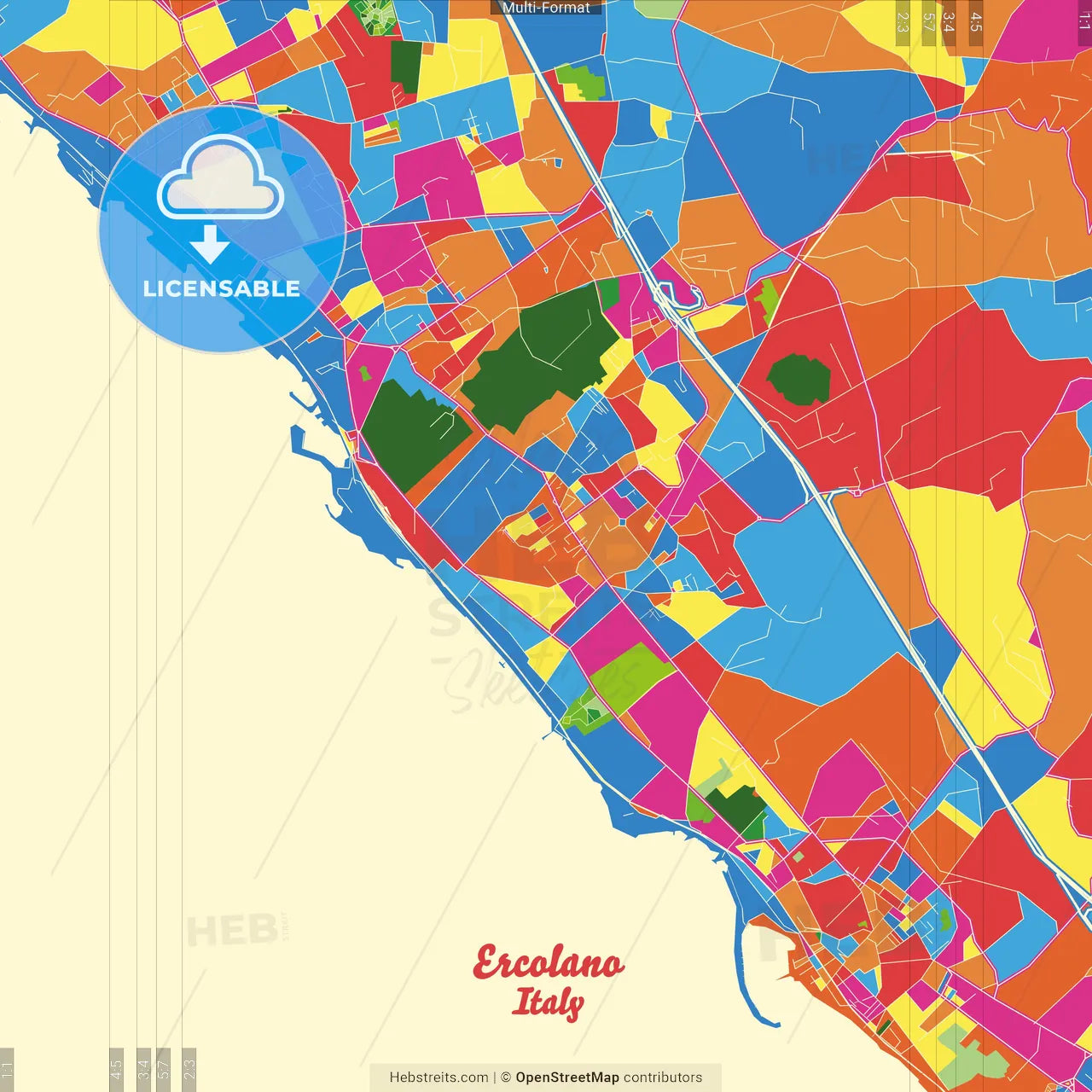 Ercolano, Campania, Italy Crazy Colorful Street Map Poster Template