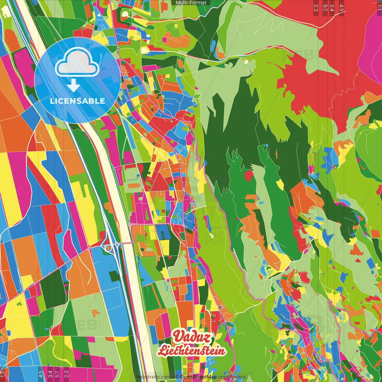Vaduz, Liechtenstein Crazy Colorful Street Map Poster Template