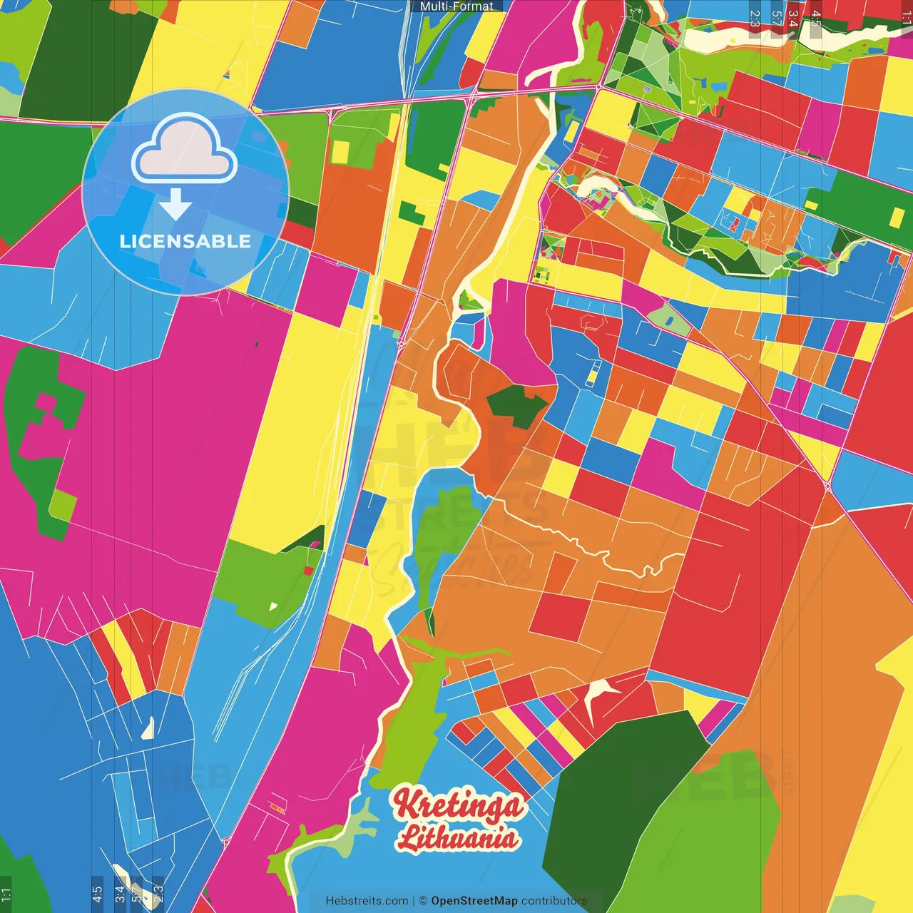 Kretinga, Klaipėda County, Lithuania Crazy Colorful Street Map Poster Template