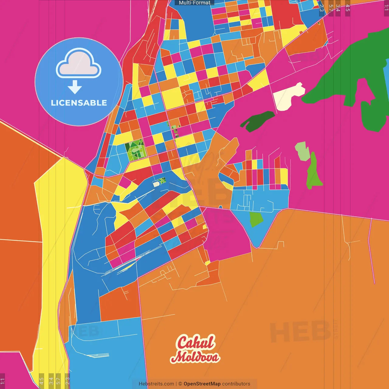 Cahul, Cahul district, Moldova Crazy Colorful Street Map Poster Template
