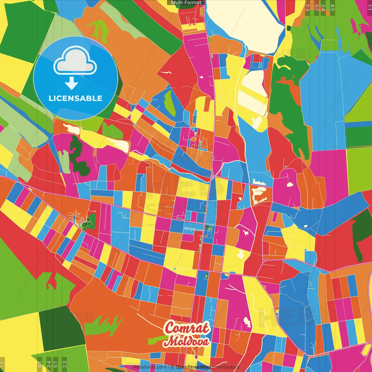 Comrat, Gagauzia, Moldova Crazy Colorful Street Map Poster Template