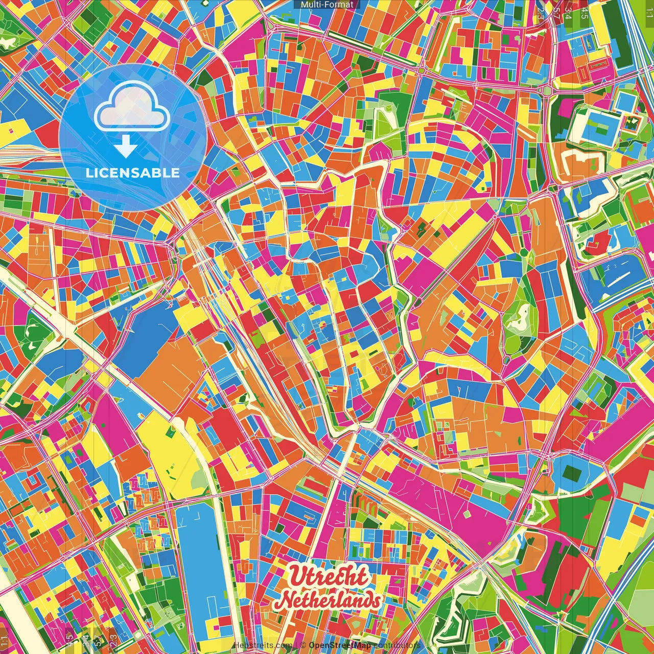 Utrecht, Utrecht, Netherlands Crazy Colorful Street Map Poster Template