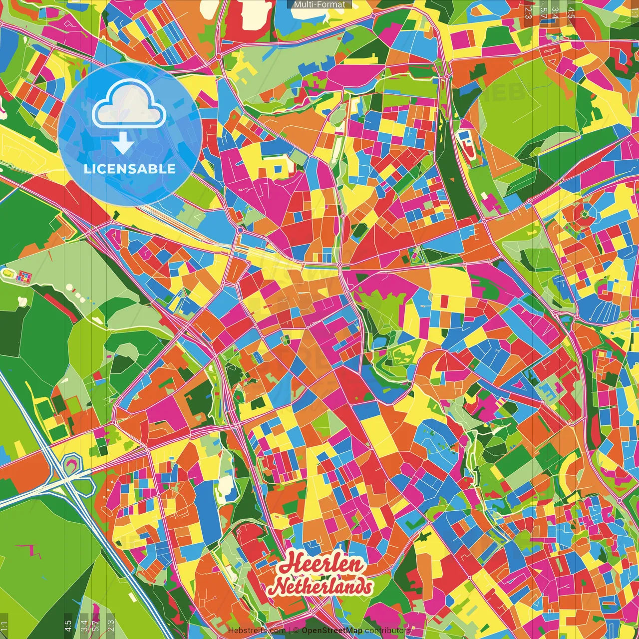 Heerlen, Limburg, Netherlands Crazy Colorful Street Map Poster Template