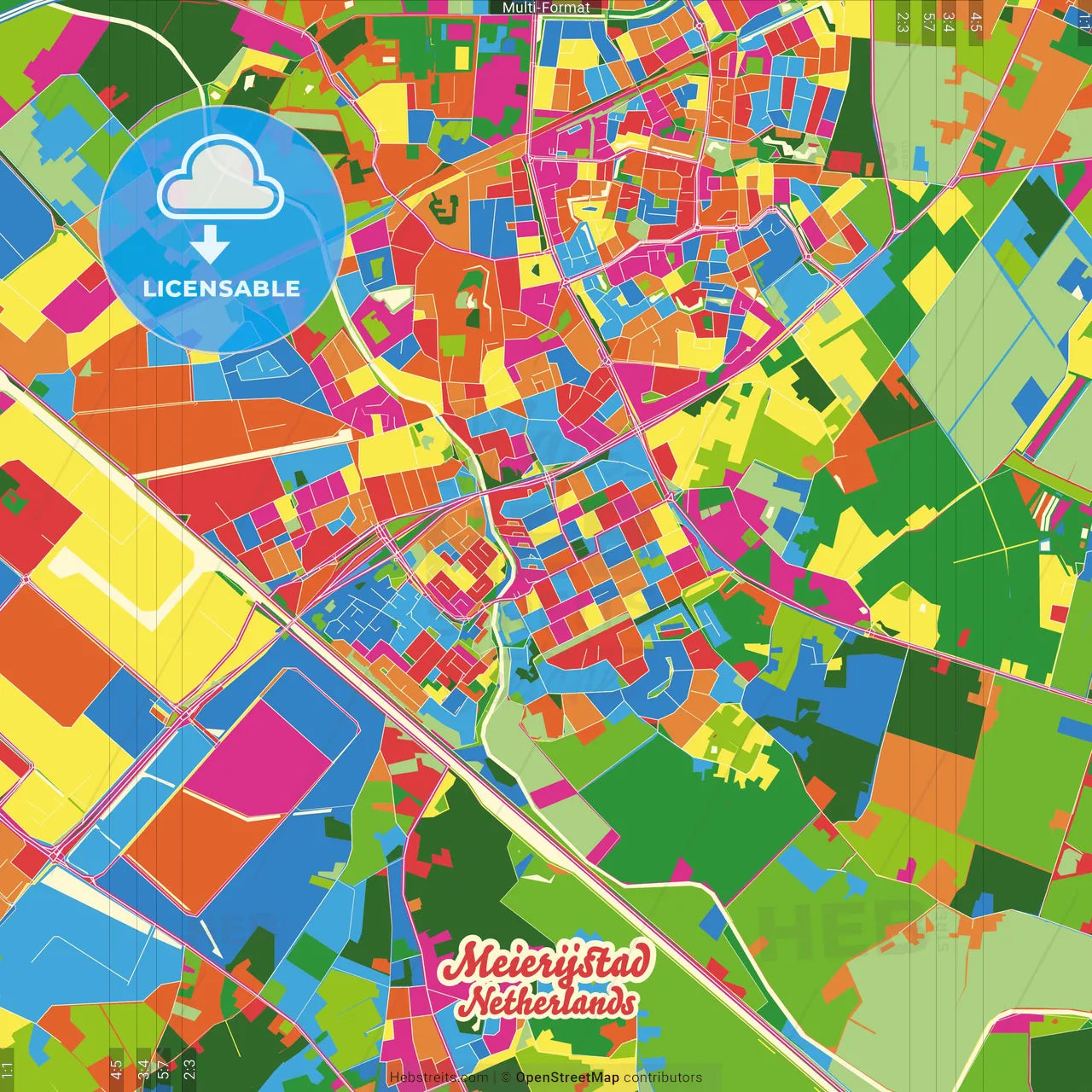 Meierijstad, North Brabant, Netherlands Crazy Colorful Street Map Poster Template