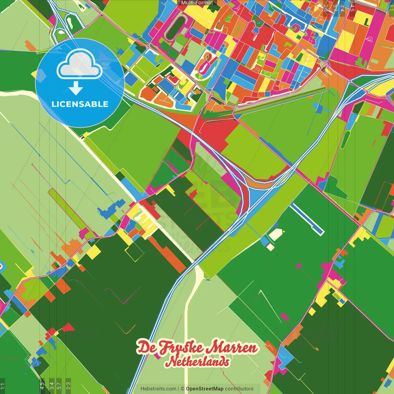 De Fryske Marren, Friesland, Netherlands Crazy Colorful Street Map Poster Template