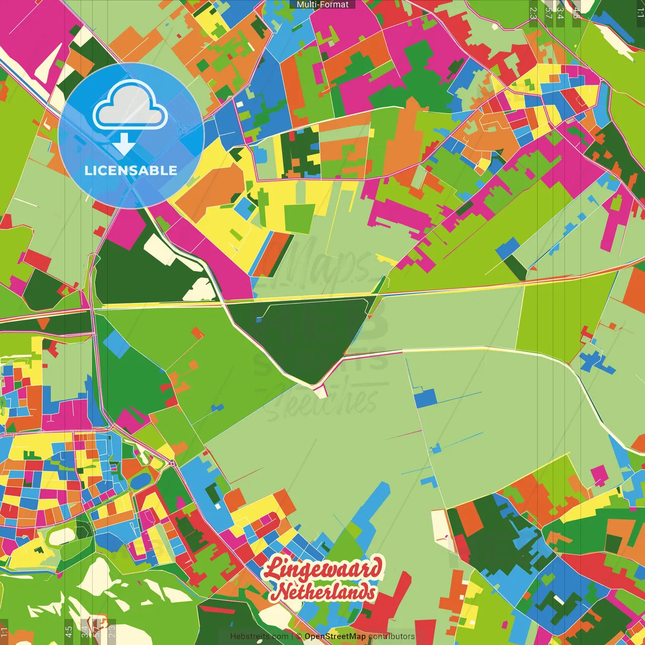 Lingewaard, Gelderland, Netherlands Crazy Colorful Street Map Poster Template