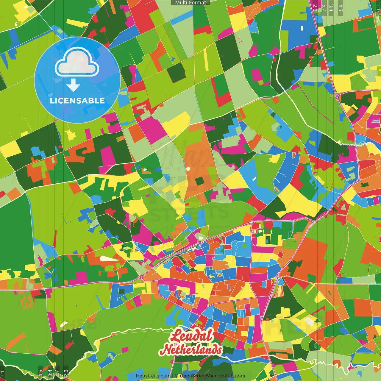 Leudal, Limburg, Netherlands Crazy Colorful Street Map Poster Template
