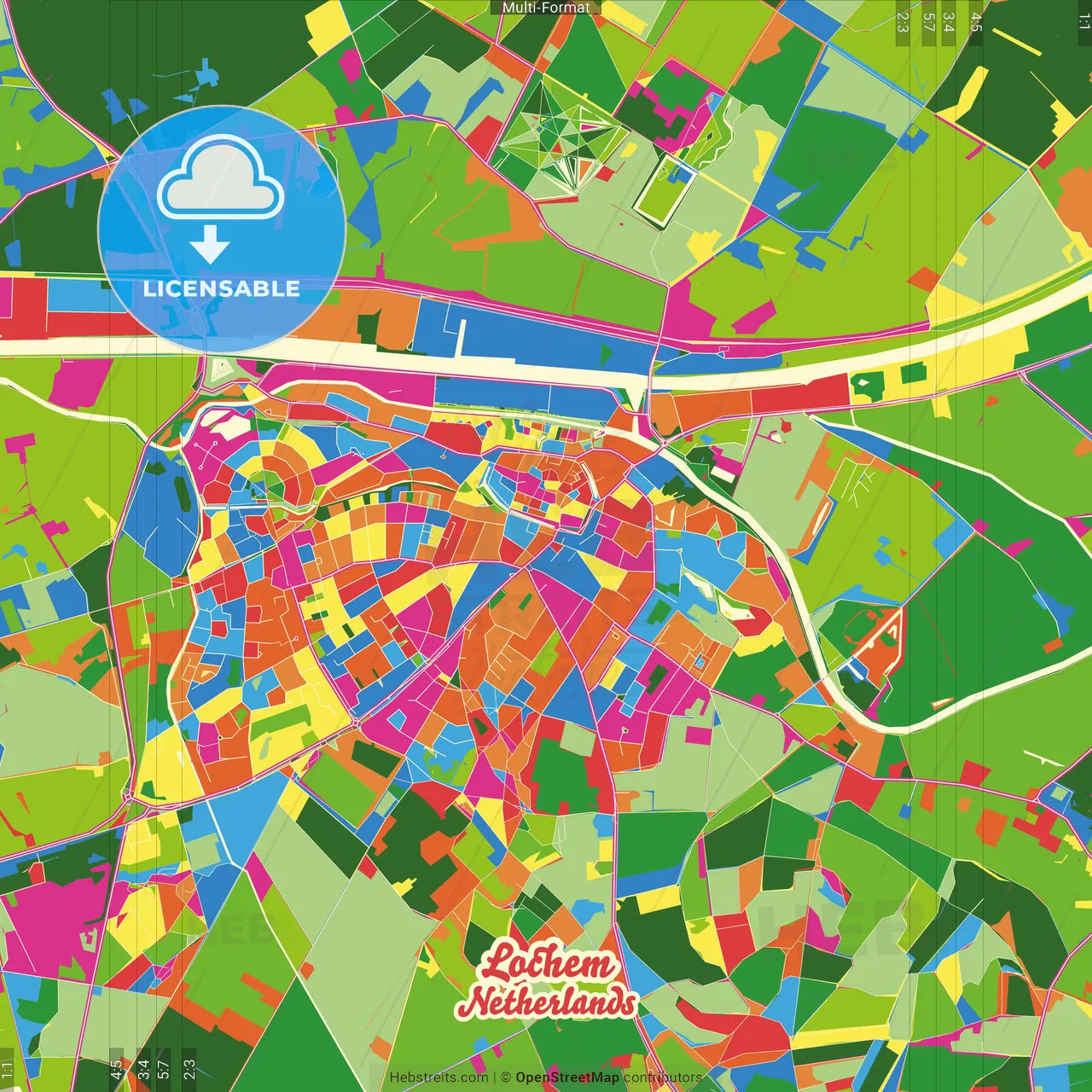 Lochem, Gelderland, Netherlands Crazy Colorful Street Map Poster Template