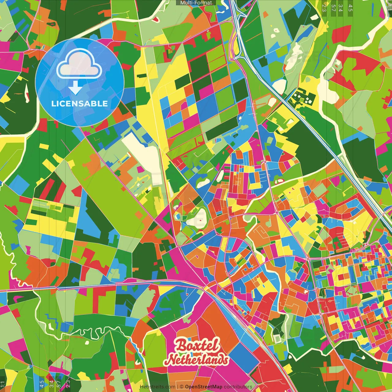 Boxtel, North Brabant, Netherlands Crazy Colorful Street Map Poster Template
