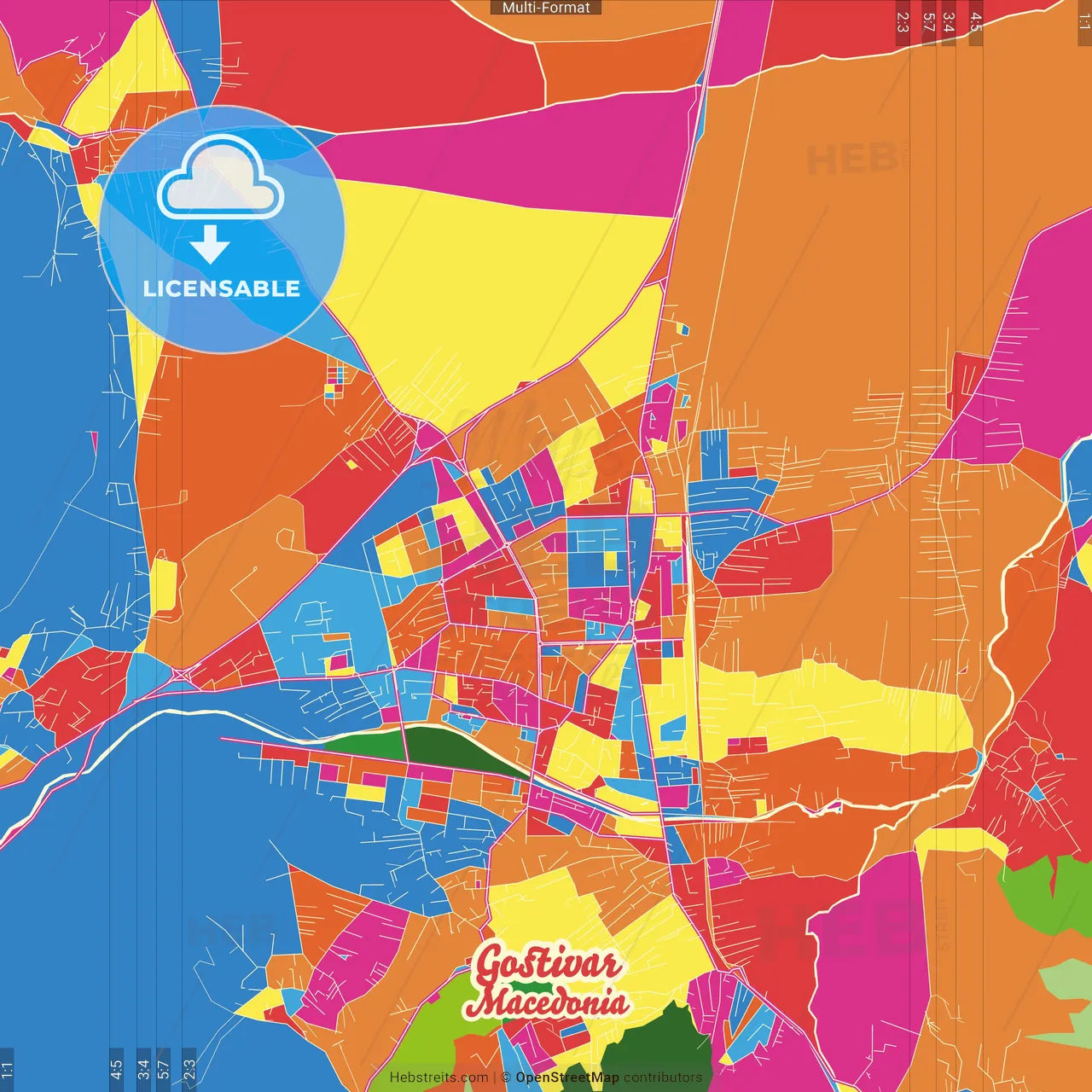 Gostivar, North Macedonia Crazy Colorful Street Map Poster Template