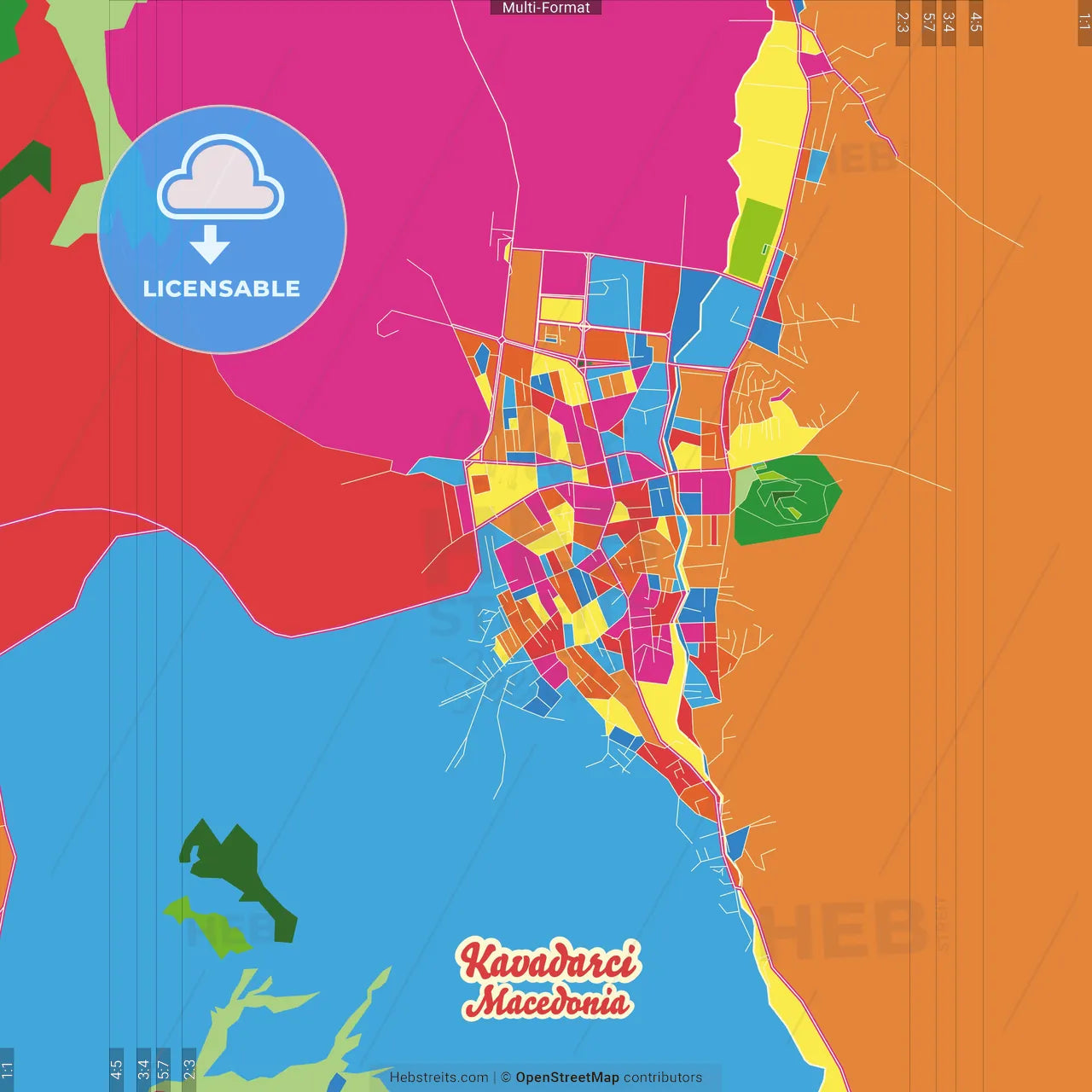 Kavadarci, North Macedonia Crazy Colorful Street Map Poster Template