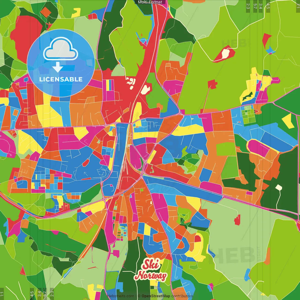 Ski, Akershus, Norway Crazy Colorful Street Map Poster Template