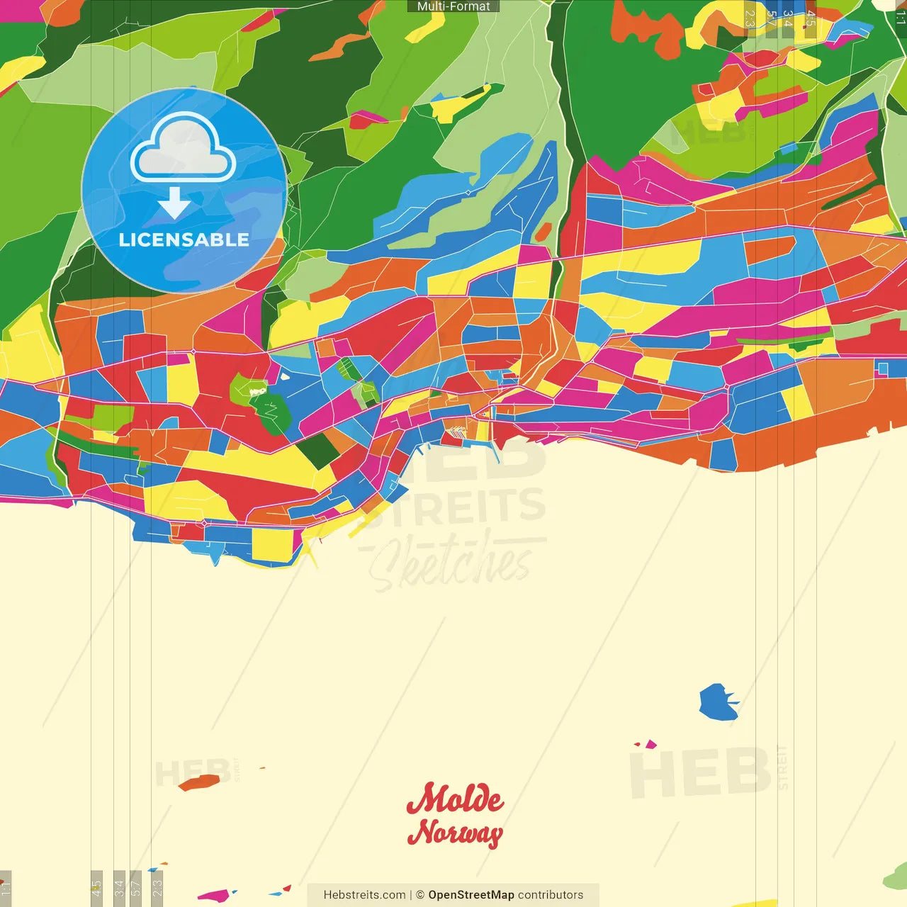 Molde, Møre og Romsdal, Norway Crazy Colorful Street Map Poster Template