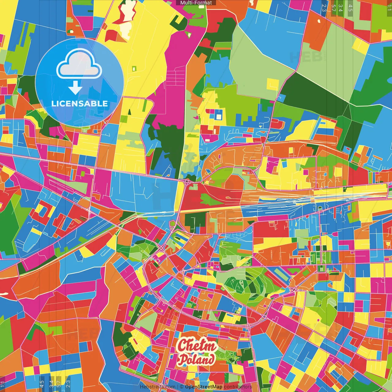 Chełm, Lublin, Poland Crazy Colorful Street Map Poster Template