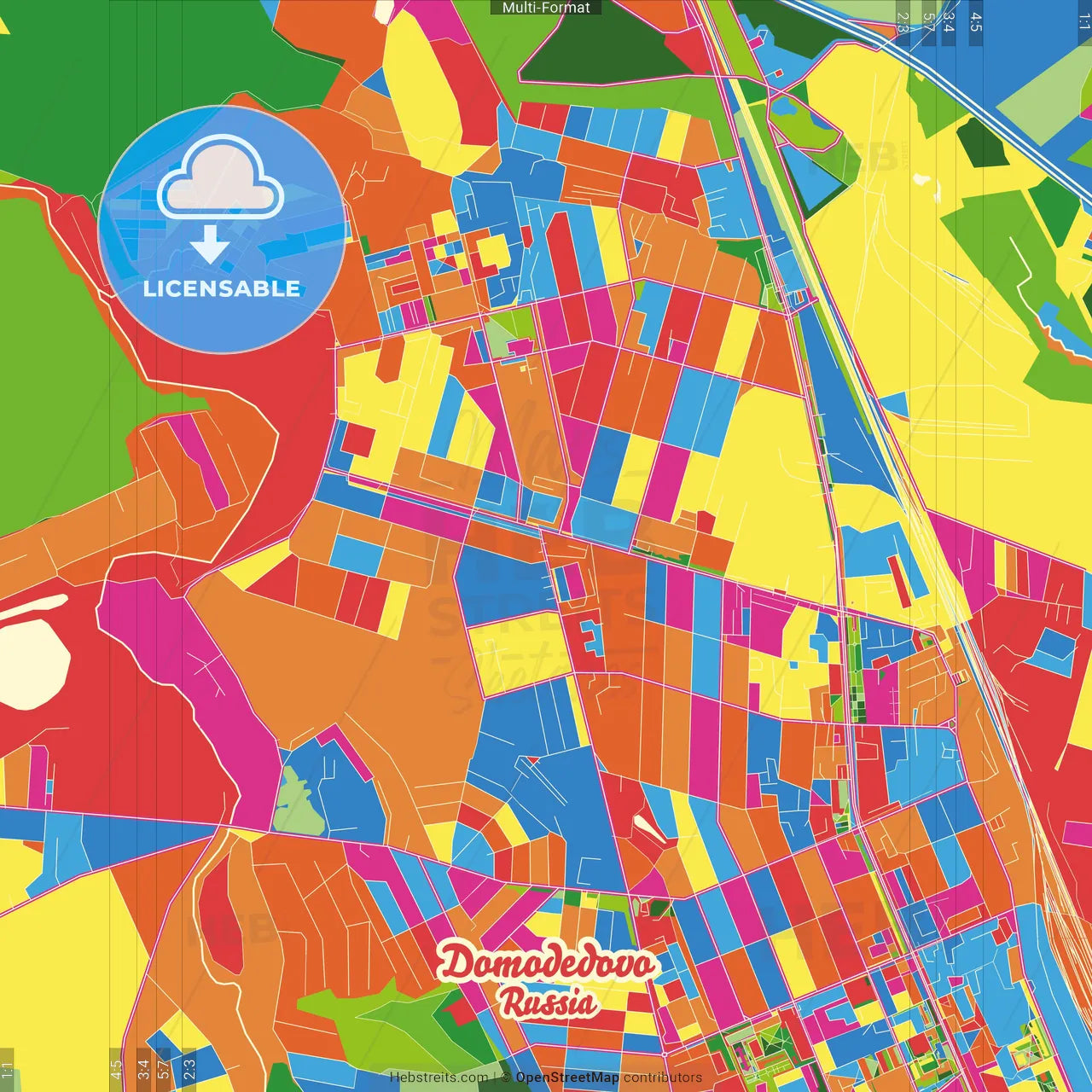 Domodedovo, Moscow Oblast, Russia Crazy Colorful Street Map Poster Template