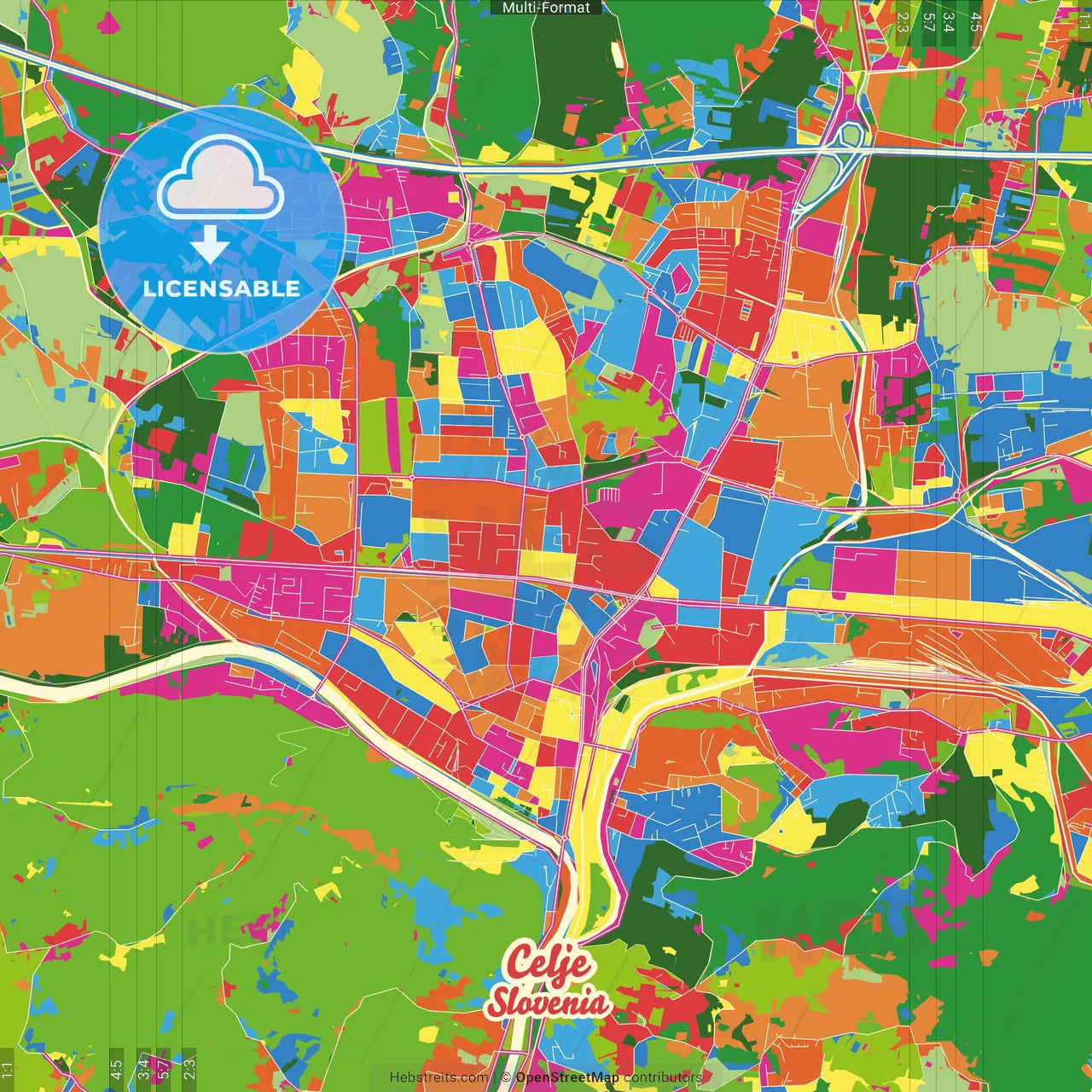 Celje, Slovenia Crazy Colorful Street Map Poster Template